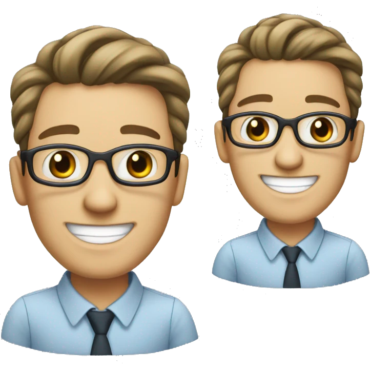 Sticker, Office employee with a wide smile, white, black, blue colors emoji