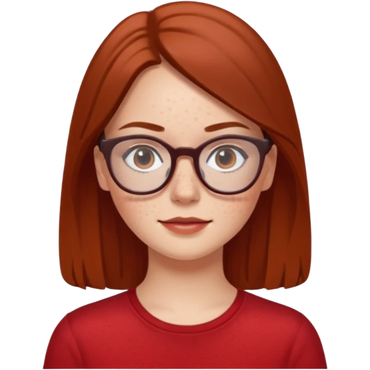 Make a white girl with freckles on her face, with glasses, light brown glasses, dark straight hair and with a red top emoji