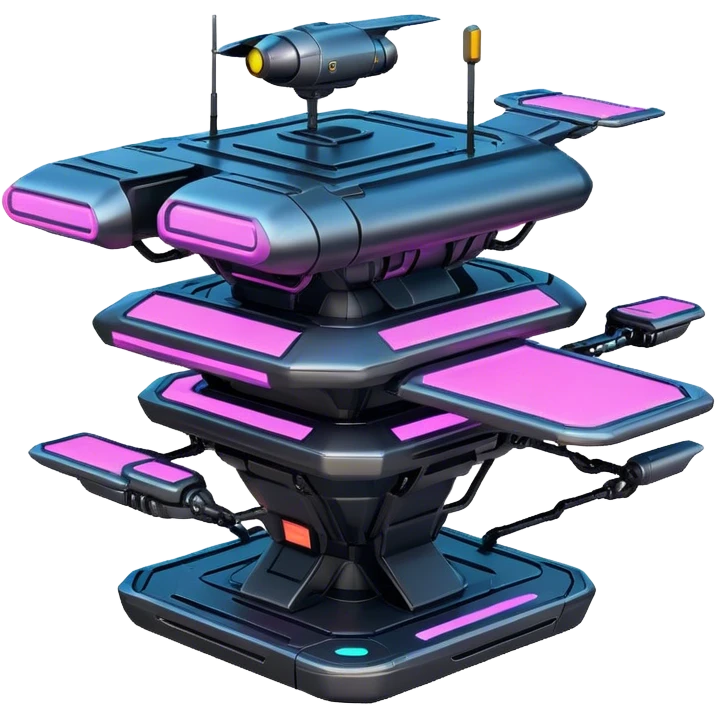 cyberpunk realistic flying platform building in space emoji