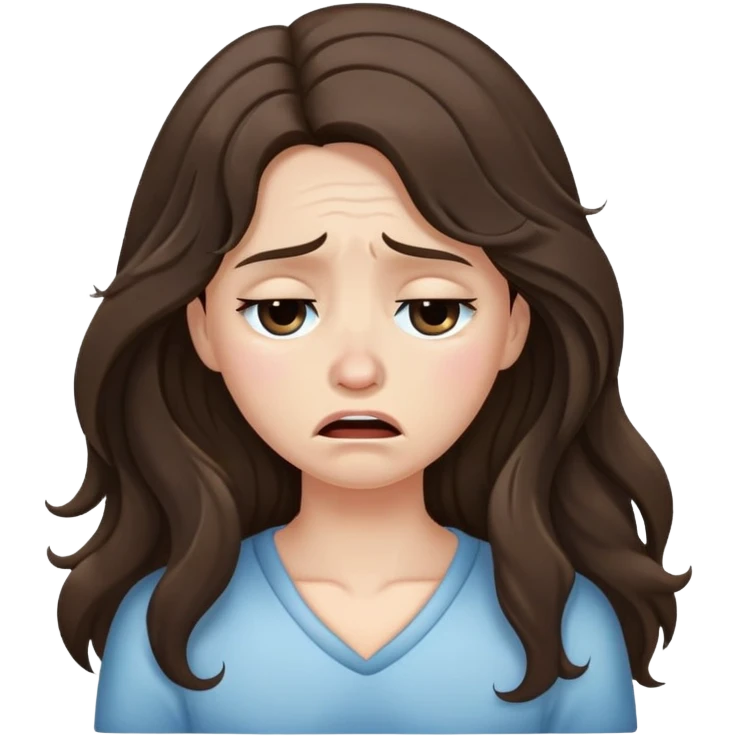 Very long hair Brunette with white skin crying very desconsolated with mouth closed emoji