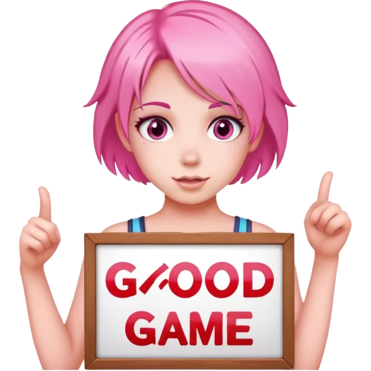 girl with pink hair sign saying "Good Game" emoji
