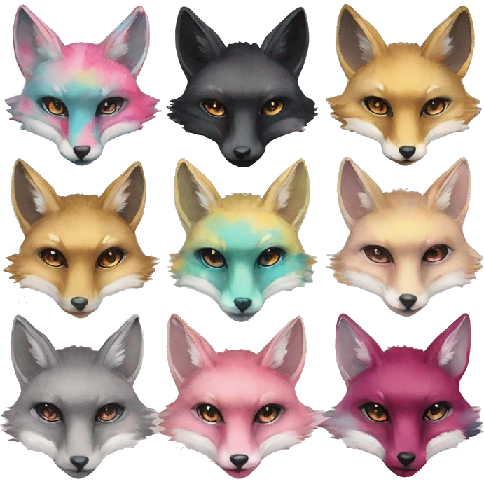 Beige cyan Pink magenta burgundy maroon cyan beige gray fox black stripes wearing gold jewellery gold piercings gold ear piercing gilded vintage watercolour tie dye black raven wings emoji
