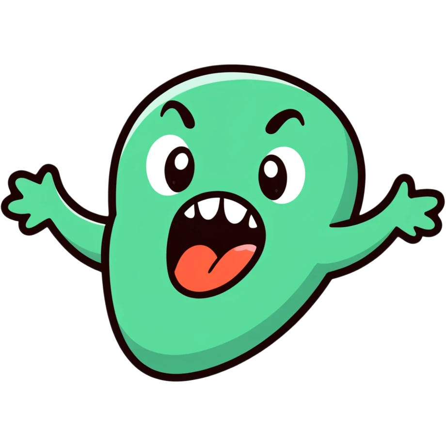 cartoon face screaming 'aahh', exaggerated open mouth, surprised eyes emoji