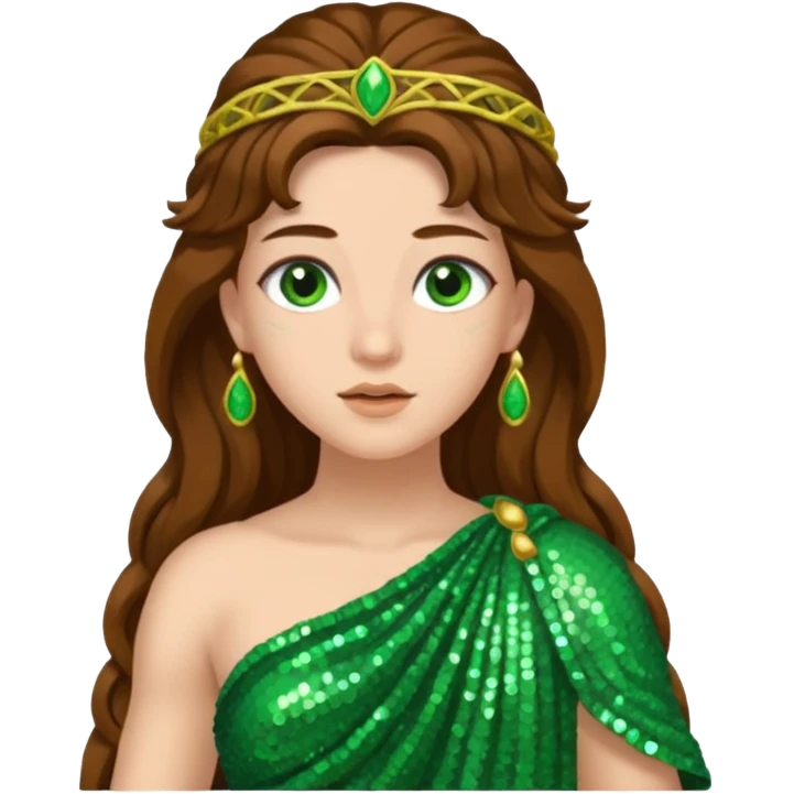 Terra, Goddess from Earth Roman Deities with long brown hair, green sequin toga emoji