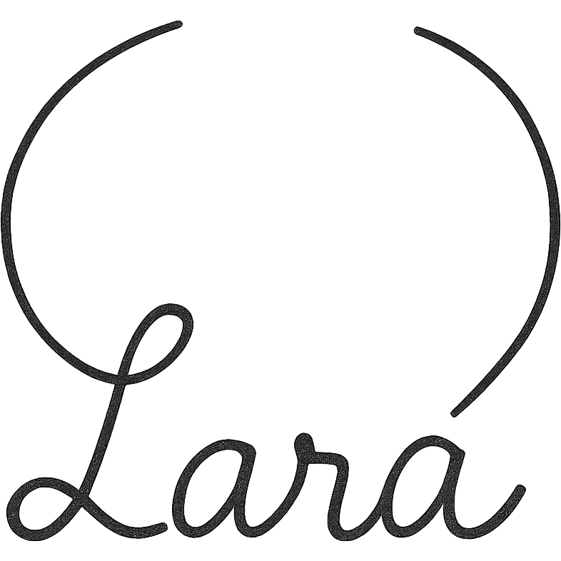 hand drawn black contour necklace with the text 'Lara' emoji