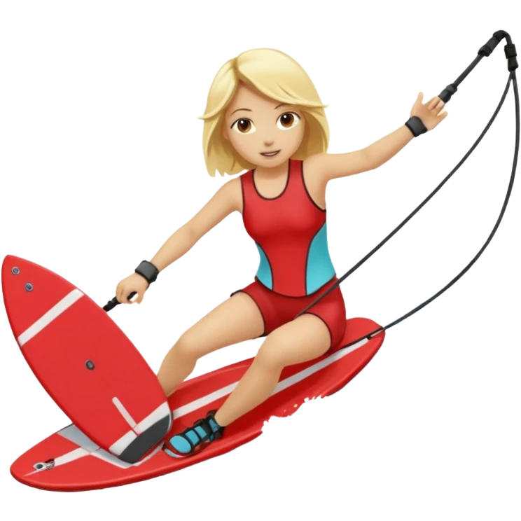a blonde girl waleboarding on a red wakeboard  emoji