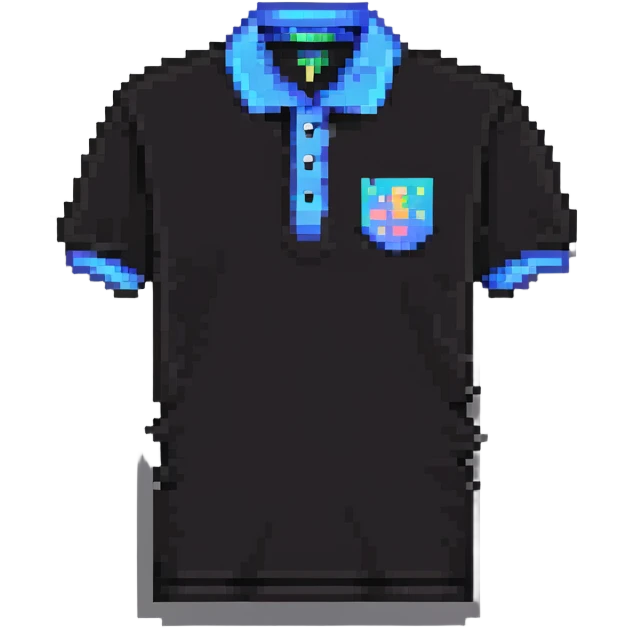 polo shirt with AI design, technological details in pixel art style emoji