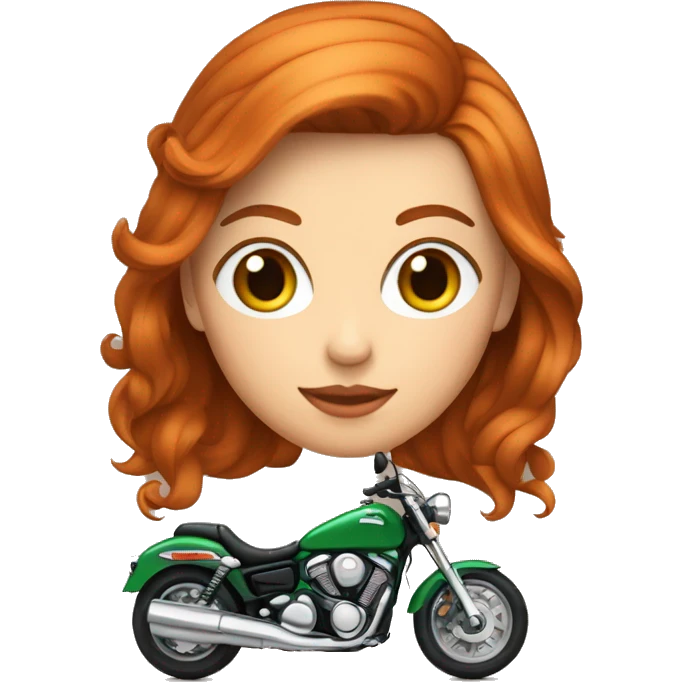 Femme ROUSSE aux yeux verts cheveux court sur une moto emoji