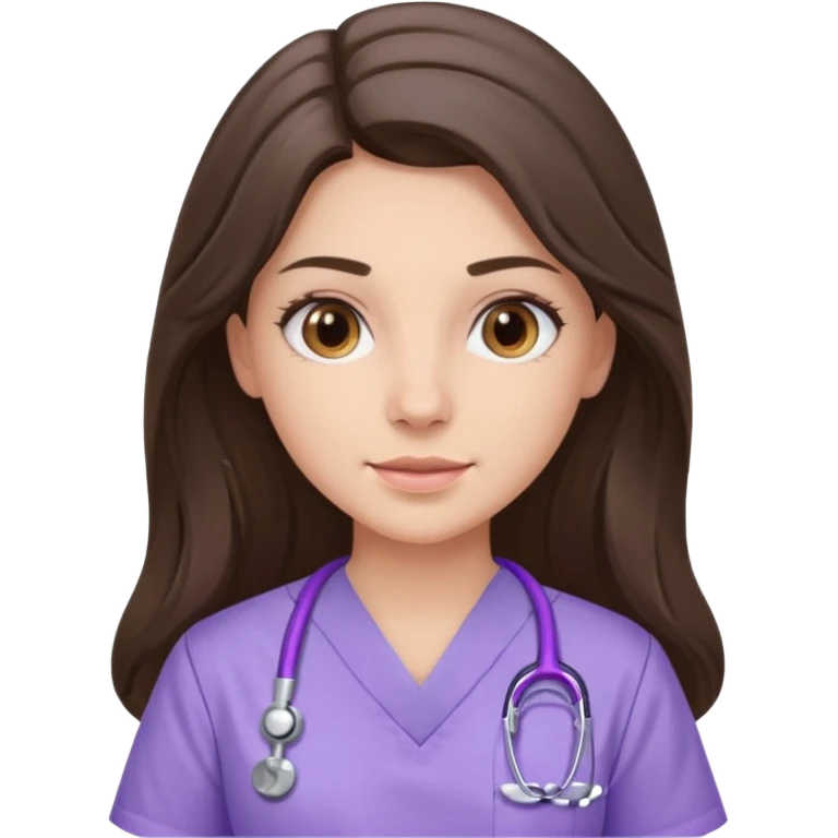 pretty brunette nurse with long hair in lilac scrubs emoji