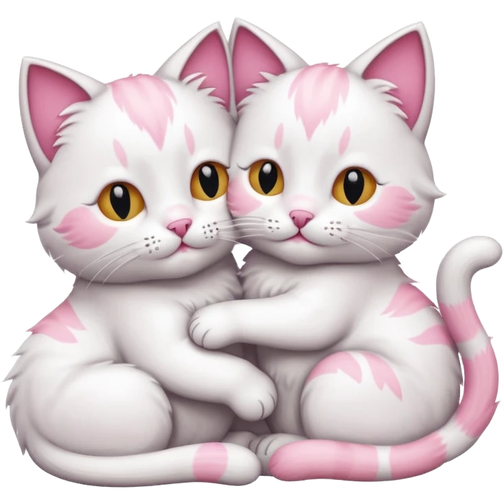 two white pink cats grooming each other emoji