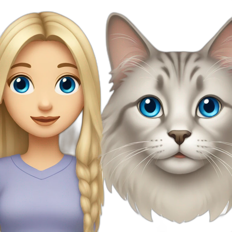 Girl with blue eyes and Siberian cat emoji