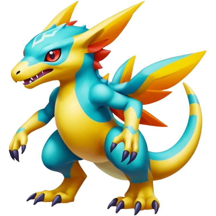 Colorful Vibrant Unique Pokémon-Digimon-Fakémon-hybrid-creature (full body) emoji