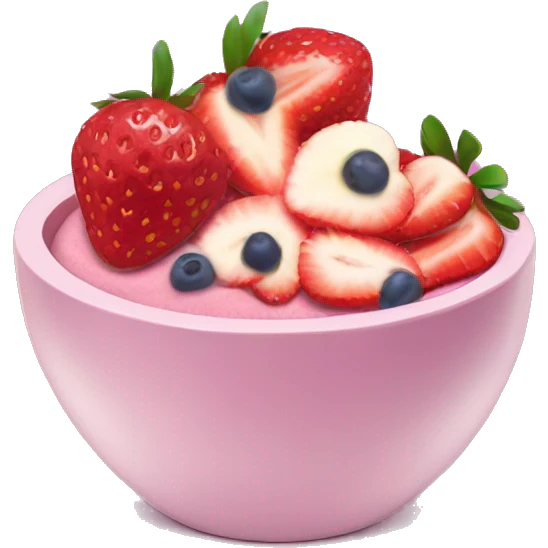 light pink themed acai bowl with strawberries emoji