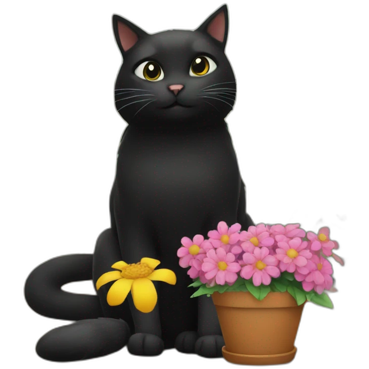 Black cat and home flowers emoji