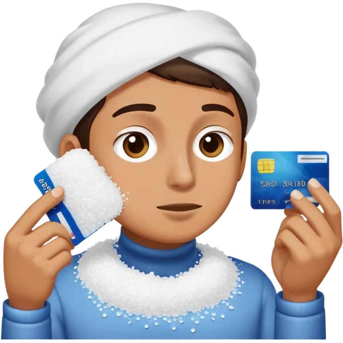 person sniffing a pile of salt with a credit card emoji