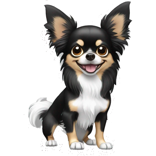 black and white long hair chihuahua waving emoji