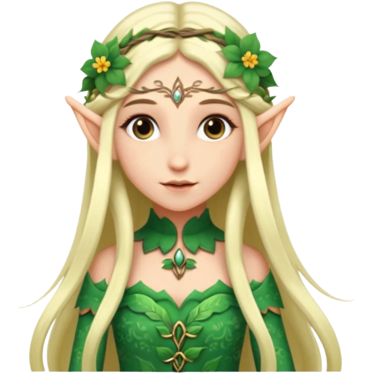 elf wearing flower pattern dress, Half Body. emoji