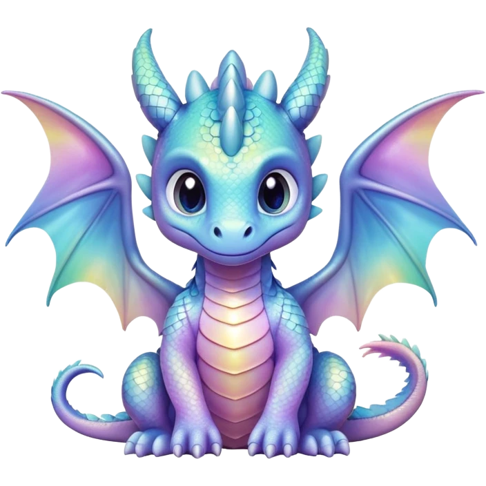 baby dragon sitting, pastel iridescent colors emoji