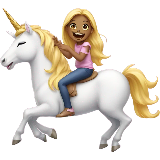 Cute girl laughing on a unicorn emoji