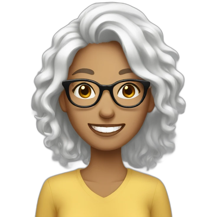 one happy women,white skin,glasses,coffee hair emoji