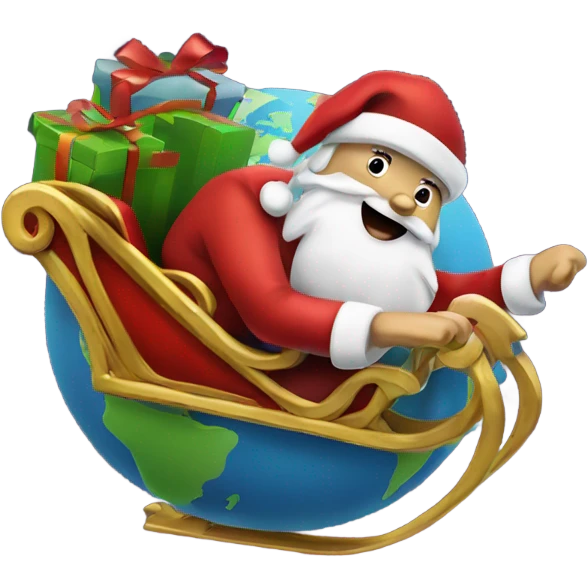 Santa flying in his sleigh around the globe emoji