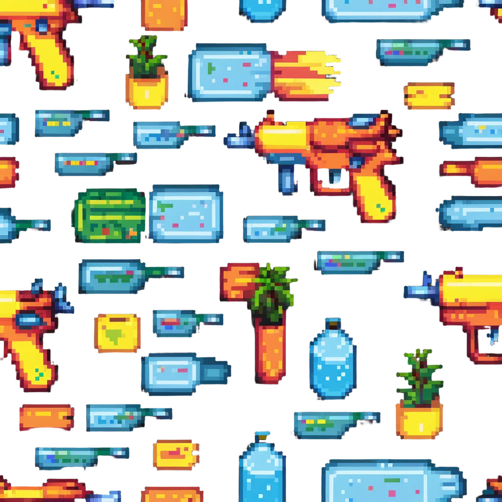 cartoon water gun with bright colors in pixel art style emoji