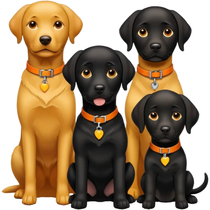 1 black labrador with yellow collar, 1 black labrador with orange collar, 2 dogs in 1 picture emoji