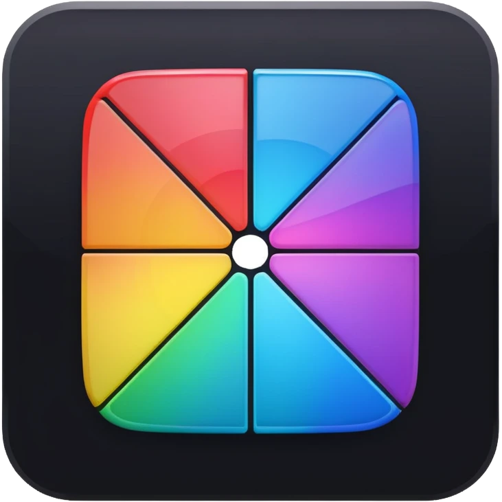 Davinci resolve "Color managment" shape, glossy iconm (rainbow colors) square with rounded edges (black glossy background) emoji