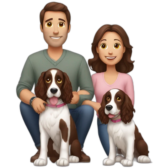 Springer spaniel with owner mom and dad emoji