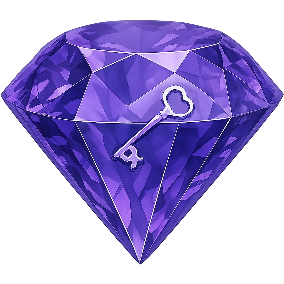 complex real diamond, color #9665db, with 🗝️key  symbol on the diamond. emoji