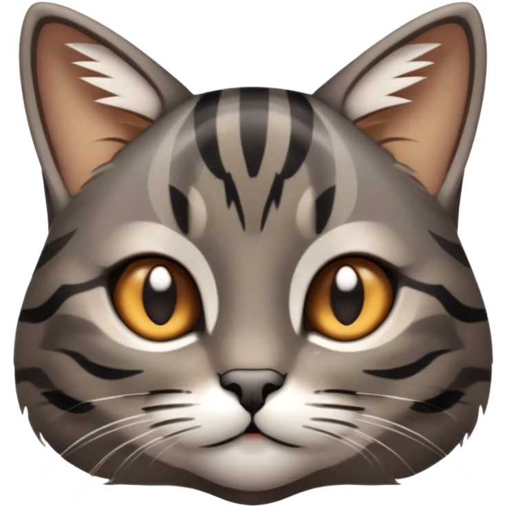cinematic-cute-grey-and-black-brown-tabby-cat-portrait-emoji,-head-tilted-playfully-and-inquisitively,-sleek-grey-brown-fur-with-bold-black-tabby-stripes-and-a-distinctive-m-shaped-marking-on-the-forehead,-sparkling-amber-eyes,-simplified emoji