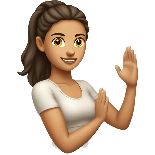Tanned brunette yoga girl light clothes n emoji
