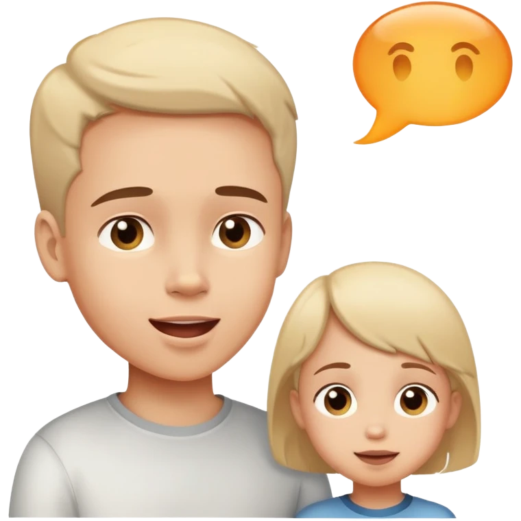 a child talking with a parent, happy and expressive, with speech bubble emoji