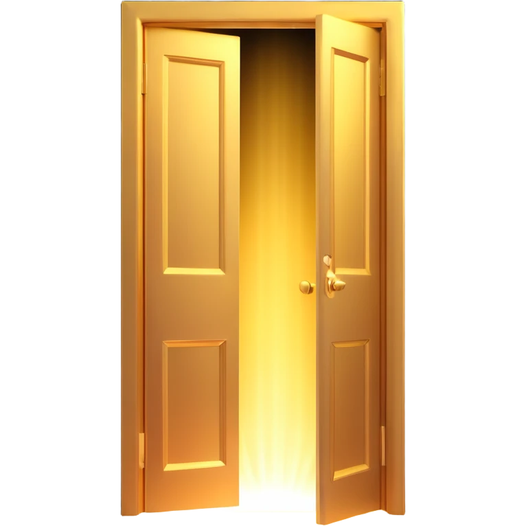 3D emoji style, golden door in darkness, slightly open with a blinding, thick white light beam and glowing haze coming through. Very dramatic lighting. No background. emoji