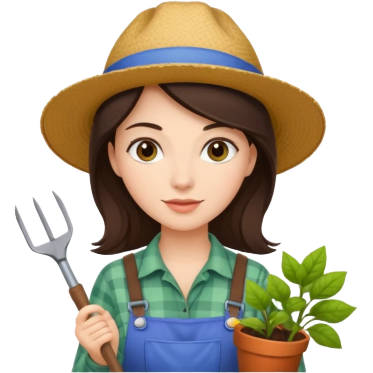 Brunette female gardener holding tools emoji