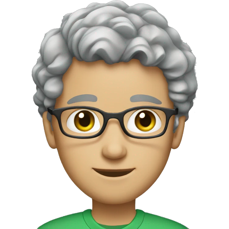 a teacher with GREEN eyes and grey,short and curly hair emoji