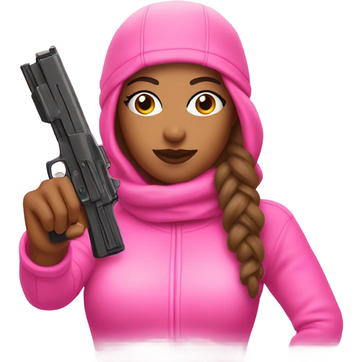 Latina chola with pink ski mask and pink nails and pink gun  emoji