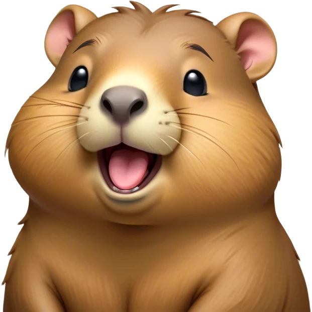 Cinematic Cute Yawning Capybara Portrait Emoji, Head tilted slightly with a dramatic, wide-open yawn, showcasing a plush, rounded body with drowsy, half-closed eyes and a relaxed expression, Simplified yet irresistibly adorable features, highly detailed, glowing with a soft, cozy natural glow, high shine, relaxed yet expressive, stylized with a dash of whimsical charm, soft glowing outline, capturing the essence of a drowsy yet affectionate guardian that seems ready to stretch out for a nap! emoji