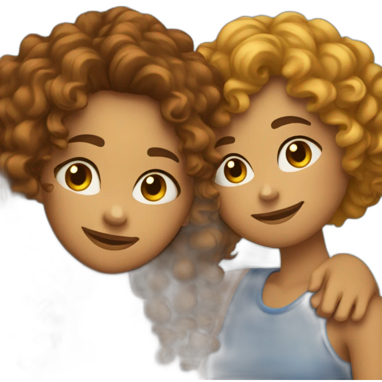 two friends girls with curly hair hugging emoji