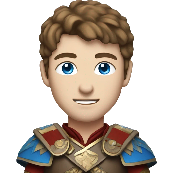 British white male with brown hair and blue eyes wearing a Mongolian warrior outfit emoji