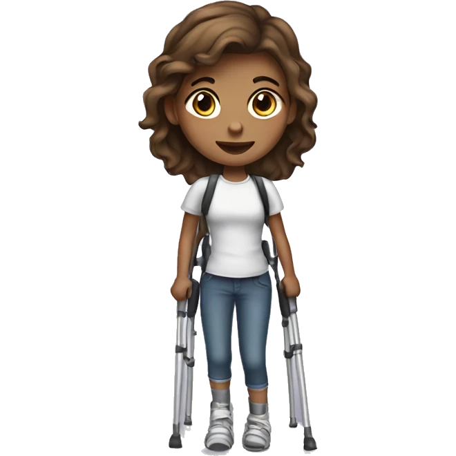 Girl with crutches and a leg brace with brown hair  emoji