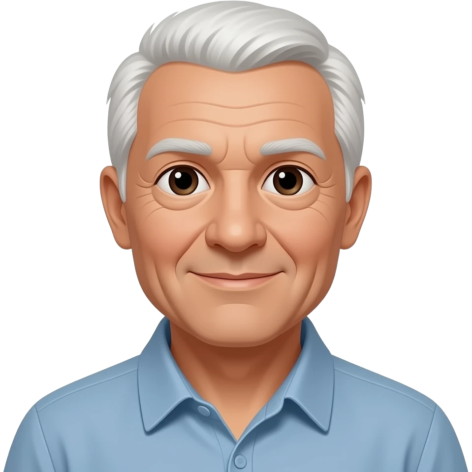 90 year old man with white short hair and dark brown eyes tan skin emoji