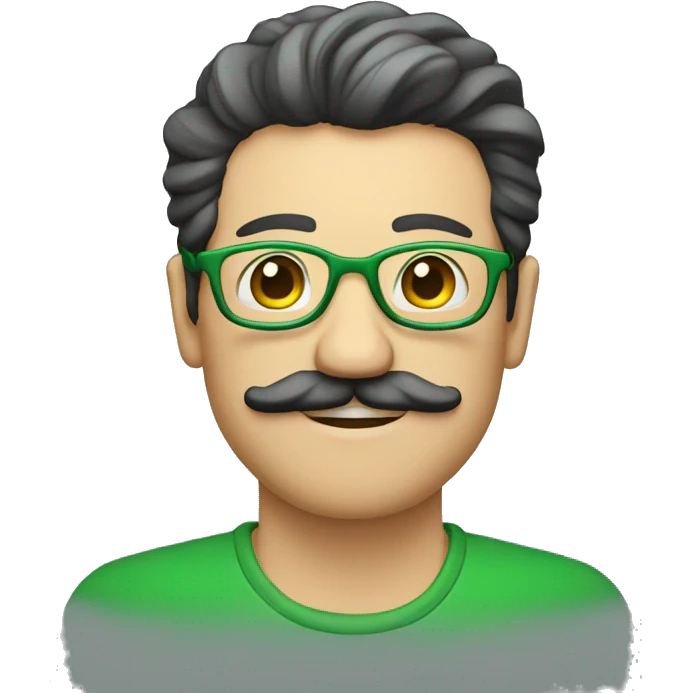 Hombre con bigote, con el pelo verde, unos lentes emoji