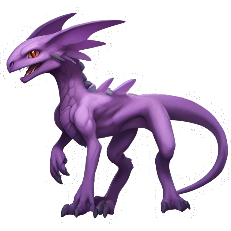 Mauve-violet-colored anthro genesect-raptor-dragonkin-scalie-sona-Fakémon-hybrid with a mane on head and back full body emoji