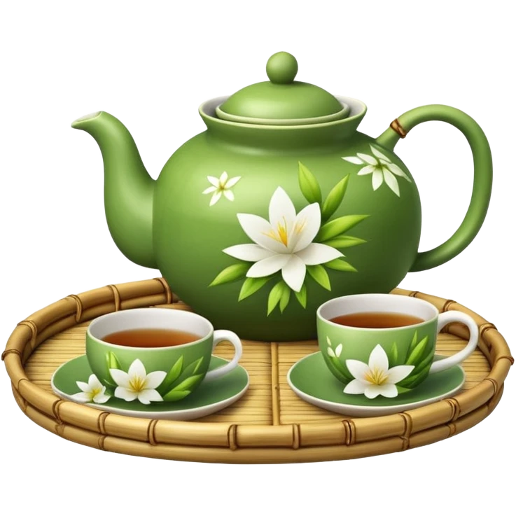 bamboo tray with a teapot and cup emoji
