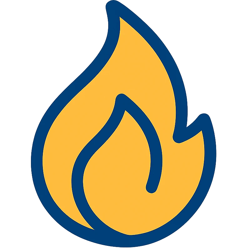 abstract flame shape with bold blue outline, geometric style emoji