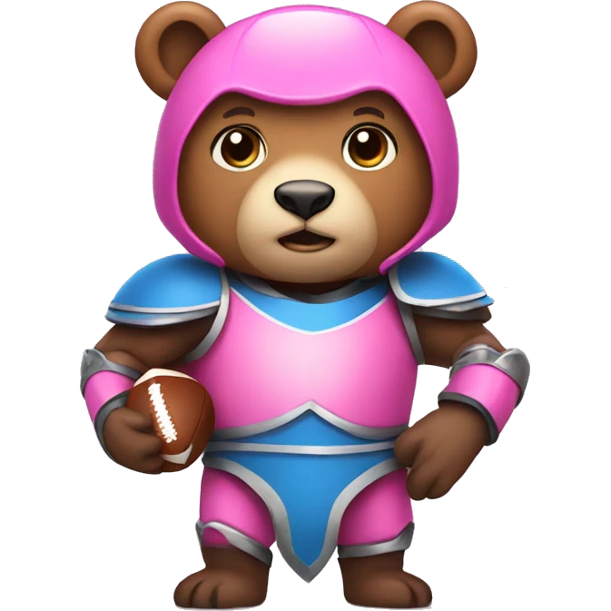  bear in pink armor with blue eyes playing football emoji