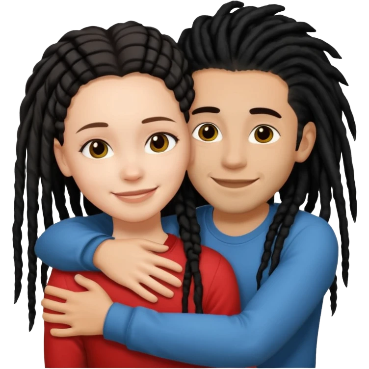 white girl hugging lightskin boy with black dreads emoji
