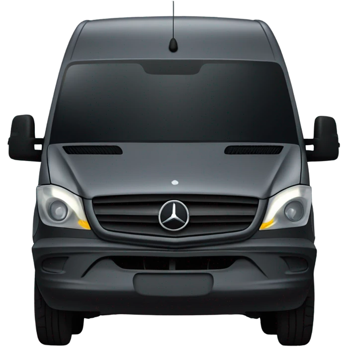 Dark grey Mercedes sprinter van with two yellow headlights in center above bumper emoji