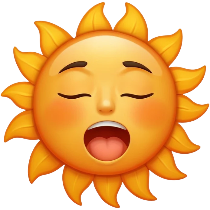 A sleepy sun with tired eyes and yawning emoji